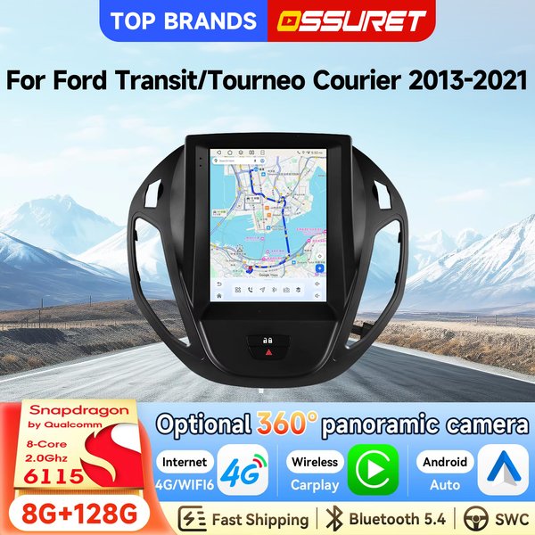 OSSURET 9,7 Zoll Android 15 Autoradio für Ford Transit/Tourneo Courier 2013-2021 Autoradio 6115 GPS-Navigation Stereo SWC Bluetooth Kabelloses CarPlay Android Auto Intelligenter Bildschirm WIFI RDS FM