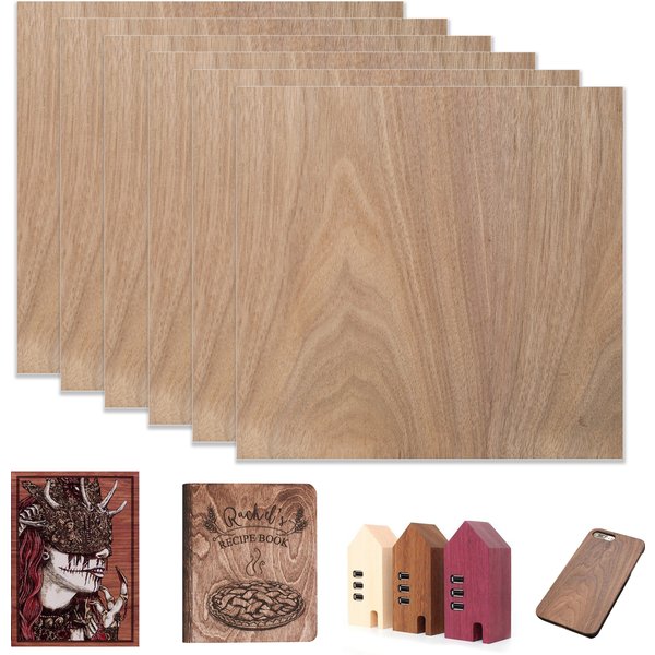 6 Stück Schwarznuss-Sperrholz 12" x 12" Unbehandeltes Holz für Bastelarbeiten, Lasergravur, CNC-Schneiden, umweltfreundliche Materialien