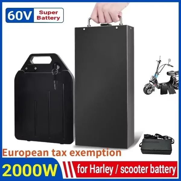 Harley Batterie Citycoco Elektrobatterie 60V 20Ah-40Ah für 250W~1500W Harley Motorrad Wasserdichte Lithium-Batterie + 67,2V Ladegerät