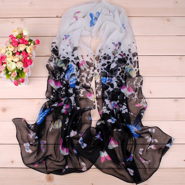 Ydiscoveries-Foulards longs College en mousseline de soie pour femmes, petits papillons colorés, écharpes imprimées, vente en gros, printemps et été, nouveau