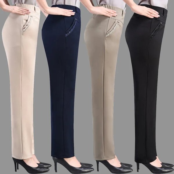 Pantalon décontracté taille haute pour femme, pantalon droit noir élégant, pantalon slim épais, grande taille, mode hiver, marque, sourire, fjl