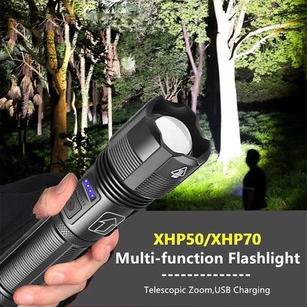 XGardens-Lampe de poche LED en alliage d'aluminium, torche de chasse, lanterne n'aime aste USB, batterie 18650 AAA, 4 sante, 70