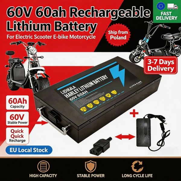 Halei 60V 60Ah Lithium-Akku, wiederaufladbarer Li-Ion-Akku für Harley Elektroroller, E-Bike, Motorrad, EU-Lagerbestand, Versand aus Polen