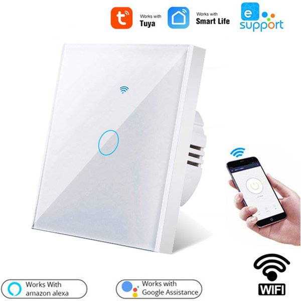 Interrupteur tactile intelligent WiFi compatible Tuya Smart Life, panneau en verre, interrupteur mural EU sans fil neutre, maison intelligente Alexa Google Home