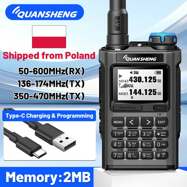 Radiotelefon Quansheng UV-K1 wielopasmowy UHF VHF z funkcją bezprzewodowego kopiowania częstotliwości, dalekiego zasięgu, ładowarka Type-C do radia amatorskiego na kemping.