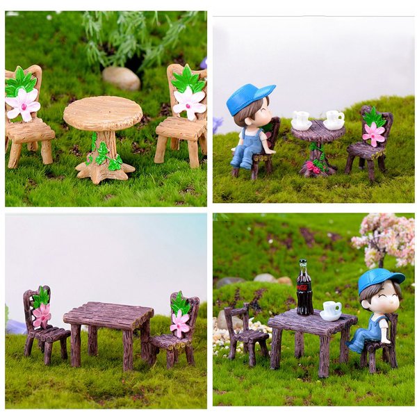 Ensemble de table et de chaises miniatures, kit d'ornements de meubles de jardin dégradés, accessoires de maison de courses, micro décoration pour la maison, 3 pièces
