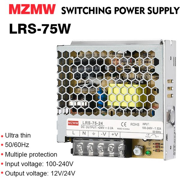 MZMW LRS75 alimentation à découpage AC110 220V 75W sortie unique DC 5V 12V 15V 24V 36V 48V LRS-75-5 LRS-75-12 LRS-75-24