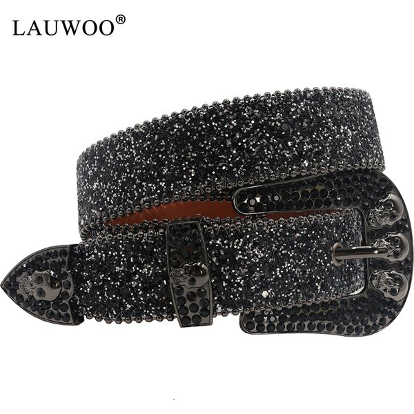 Skull Rhinestone Belts For Women Men Y2K Leather Strap Crystal Studded Western Cowgirl Cowboy Diamond Bling Bling Belt