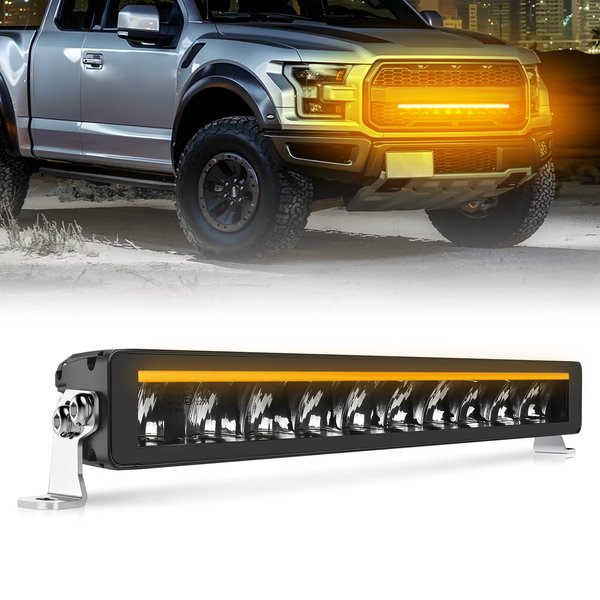 UNISHINE 21" LED-Lichtleiste mit Spot- und Flutlicht-Kombination, 50.000LM, bernsteinfarbenes Tagfahrlicht (DRL) 3500K, zweireihige Fahr- und Nebelscheinwerfer für LKW, PKW und Offroad-Einsatz