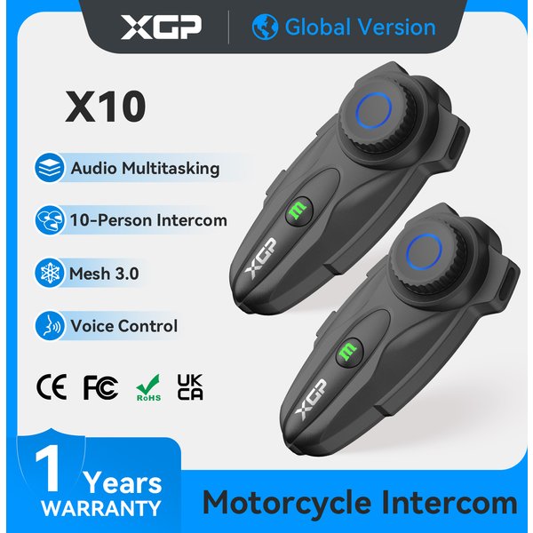 XGP-X10 Bluetooth-Motorrad-Gegensprechanlage, kabelloses BT 5.3-Kommunikationsgerät, Helm-Gegensprechanlage, geeignet für 10-Fahrer-Gegensprechanlage