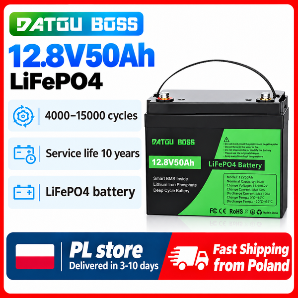 DATOUBOSS 12,8V 50Ah LiFePO4-Batterie, 640Wh Lithium-Eisenphosphat-Batterie mit Tiefentladezyklus, integriertes Smart-BMS, unterstützt 4S4P, geeignet für Heimenergiesysteme, EU-Shop