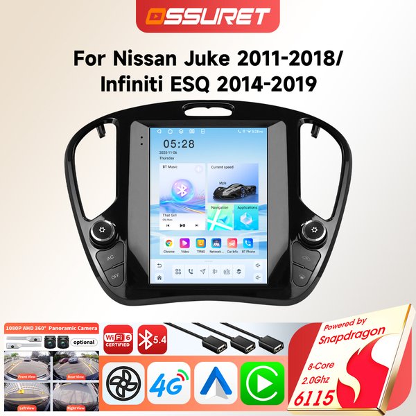 6115 Android Autoradio für Nissan Juke 2011-2018 für Infiniti ESQ Auto-Multimedia 9,7-Zoll Vertikalbildschirm Carplay-Unterstützung Werks-360-Grad-Kamera ECO- und Sport-Taste