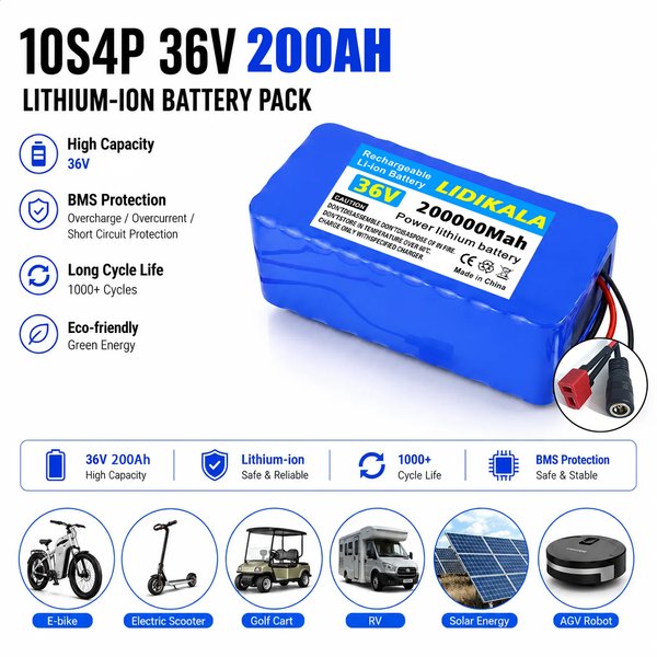 10S4P 36V Lithium-Batterie 18650 Batteriepack 36V 200Ah Elektroroller-Batterie Hochleistungs-E-Scooter-Batterie