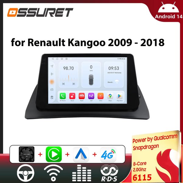 Autoradio Multimedia Video Player für Renault Kangoo 2009–2018 GPS Wireless Carplay Android Auto 2 Din WIFI von Snapdragon 6115
