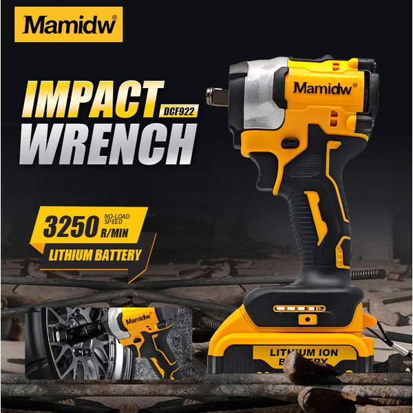Mamidw DCF922 Cordless Impact Wrench 3250RPM, Wireless Electric Wrench for Car Tire Repair Construction Bolt Removal, For DEWALT 20V Battery PIN