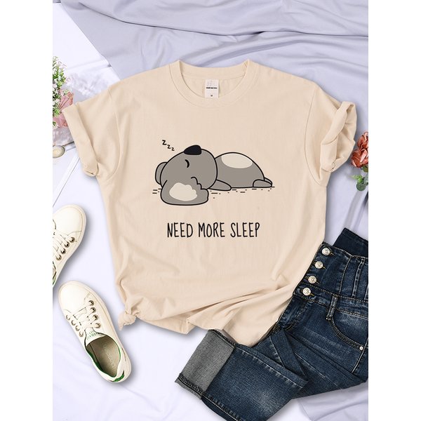 Need More Sleep Cartoons Bear Women T-Shirt Street All-math Tops Fashion Hip Hop Casual Clothing Personality Female Short Sleeve