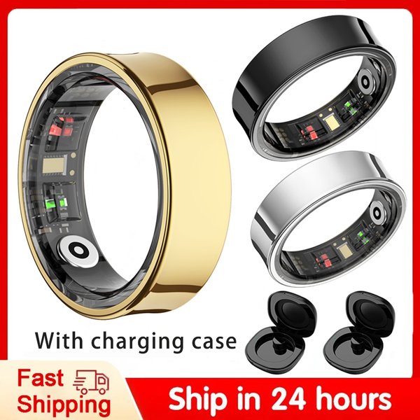R09 Smart Ring Männer Frauen mit Lade Fall Herzfrequenz Blut Sauerstoff 5ATM Wasserdicht SmartRing Für Xiaomi Samsung Android IOS
