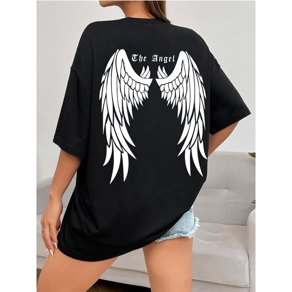 Dark Angel Wing Hot sale Graphic Printed T-Shirts For Women Loose Oversized Clothing Hip Hop Street Tshirt Cotton Short Sleeves