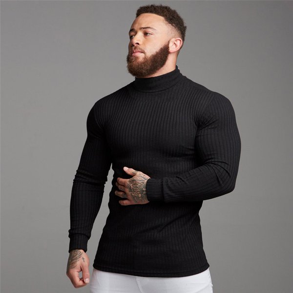 Printemps automne mode col roulé hommes chandails fins décontracté col roulé solide Pit Strip Slim Fit chandails hommes col roulé pull