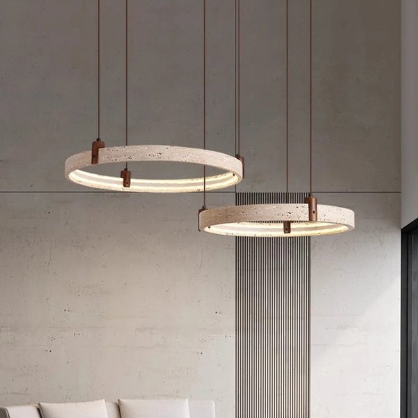 Wabi-sabi Stil Naturstein Pendelleuchten Travertin Ring Suspension Leuchte Wohnzimmer Esszimmer Home Decor Kronleuchter