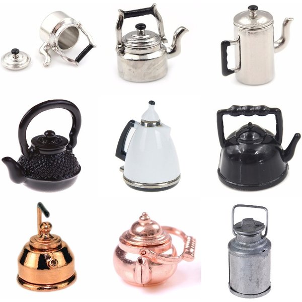 Accessoires miniatures pour maison de poupée, Simulation de bouilloire rétro, Pot à couvercle ouvert, modèle de jouets pour décoration de maison de poupée