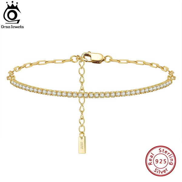 ORSA JEWELS – Bracelet chaîne de Tennis en argent Sterling 925, demi-chaîne en zircone transparente AAAA pour femmes, bijoux à la mode SB141