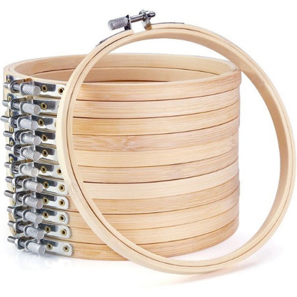 Cerceaux de broderie en bois 10 pièces/ensemble 10-30cm, ensemble de cadres, anneaux de cerceau de broderie en bambou pour bricolage, point de croix, aiguille, outil artisanal