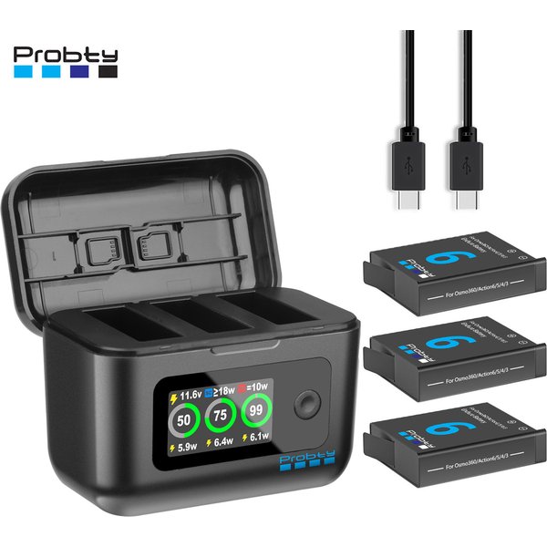 Probty Baterie 2200mAh i Szybka Ładowarka do DJI Osmo Action 6/5 Pro oraz Akcesoria do Baterii Osmo 360 Osmo 3 4 5 Pro