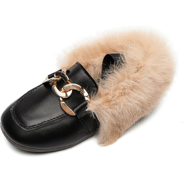 Jgshowkito Kinder Winter Baumwolle Schuhe warme Plüsch flauschige Pelz Mädchen Wohnungen Kinder Slipper mit Metall ketten Mode Kleinkind Schuhe