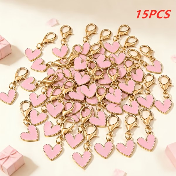 15 Party-Minispiel-Auszeichnungen, pink-rotes herzförmiges Schlüsselanhänger-Set, Emaille-Anhänger, geeignet für Rucksäcke, Handtaschen-Accessoires