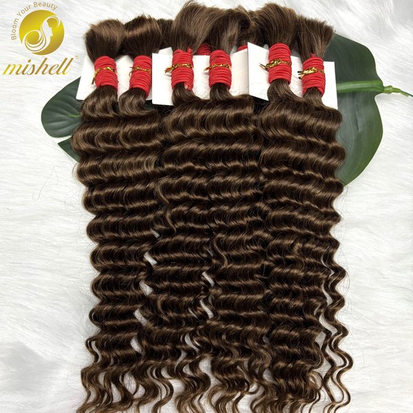 4 # Czekoladowy Brąz Głęboka Fala Włosy Naturalne Bez Wszywki do Warkoczy Boho, 1 Paczka 50g, Włosy Naturalne do Zaplatania, Kręcone Przedłużenia do Warkoczy