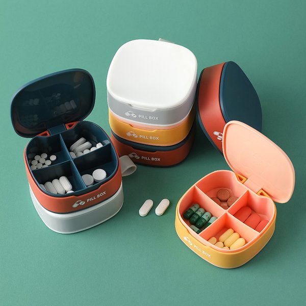 Mini kleine tragbare Reise-Pillendose, Vitamin-Etuis, Behälter, Organizer, Aufbewahrung, Tablet, 4 Gitter, Medizin, Fischöle