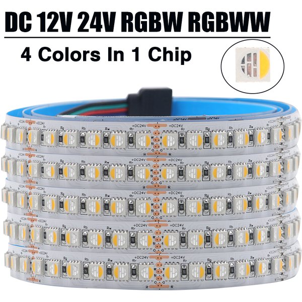 Bande LED RGBW RGBWW DC 12V 24V, 4 couleurs en 1, puce SMD 5050 60 108 120 LED/M, ruban Flexible, corde lumineuse