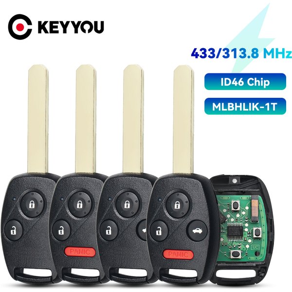 KEYYOU For Honda CR-V Accord MLBHLIK-1T HLIK-1T Element Pilot HR-V Fit City Jazz Odyssey Fleed Remote Car Key 313.8/433MHz ID46