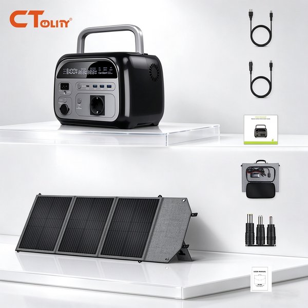 CTOLITY 500W Tragbare Powerstation mit 100W Solarpanel, Energiespeicher 345Wh, 108000mAh LiFePO4-Akku, Powerbank für Outdoor-Solar-Generator, USB-Typ-C-Solarladestation