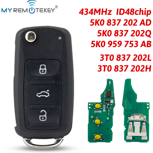 MyRemoteKey PN 5K0959753AB 5K0837202AD Fernbedienungsschlüssel HU66 434Mhz ID48 ASK für 2012 VW Passat Polo Golf Jetta Beetle Tiguan Skoda