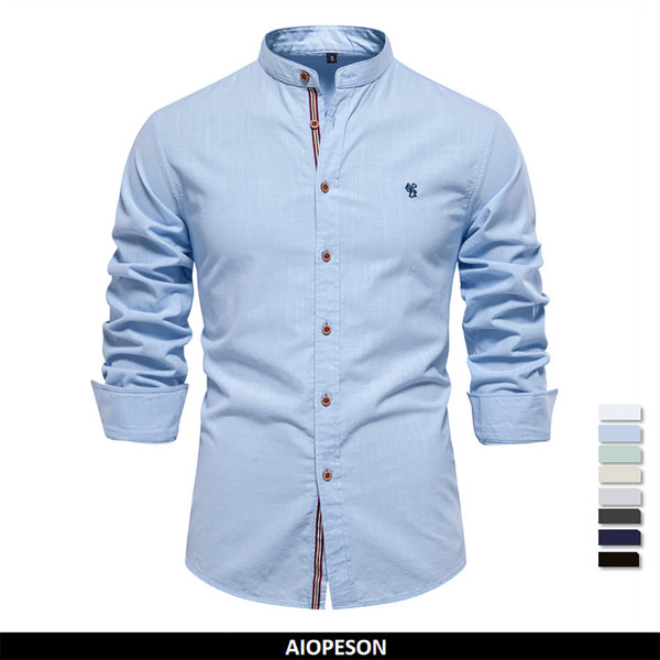 AIOPESON 100% Baumwolle Sozialen Hemd Männer Einfarbig Langarm Hohe Qualität Marke Hemd für Männer Frühling Stehen Casual männer Shirts