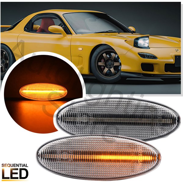 Clignotant avant pour Mazda 323 626 RX-7 RX7 FD, 2 pièces, lentille transparente séquentielle, indicateur latéral de garde-boue