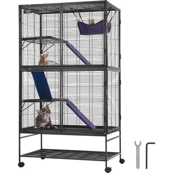 SucceBuy 64.6" Rolling Metal Ferret Cage Large 4-Tier Critter Nation Cage Small Animal Cage for Rats Hamster Guinea Chinchilla