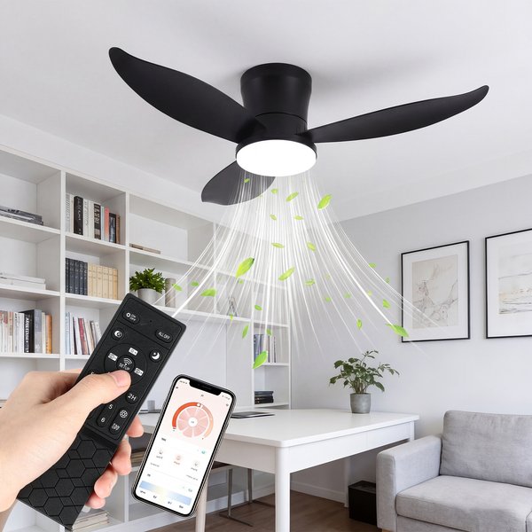 Deckenventilator mit LED-Beleuchtung, 66–109 cm, dimmbar, mit Fernbedienung und App-Steuerung, Bluetooth-Steuerung, Ventilator mit Rückwärtslaufmotor für alle Jahreszeiten, 6 Windstufen, dreifarbiges