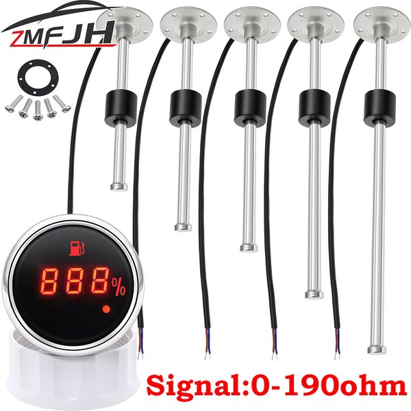100-600MM Stainless Steel Fuel Level Sensor 0-190 ohm 52MM Fuel Level Gauge with Red Backlight for Marine Boat Car Oil Tank