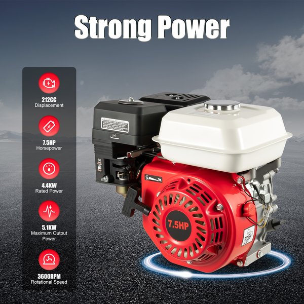 4-Takt-Benzinmotor, 212 cm³, 7,5 PS, 3600 U/min, geringer Kraftstoffverbrauch, geringe Geräuschentwicklung, mit 0,95 Gallonen Tank für Go-Karts