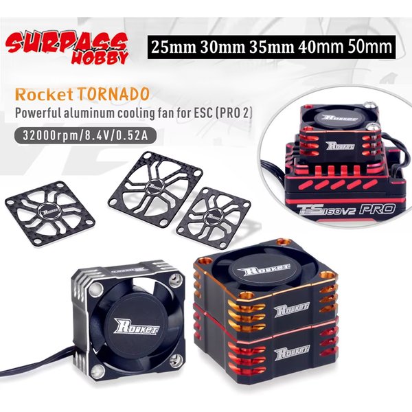 2 ventilateurs de refroidissement SURPASS Rocket 25mm 30mm 35mm 40mm 50mm en métal pour dissipation thermique, avec couvercle pour moteur de voiture RC 1/8 1/10