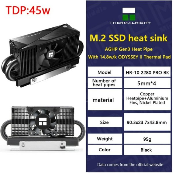 Thermalright HR-10 2280 Pro noir M.2 disque SSD AGHP caloduc dissipateur de chaleur radiateur M.2 SSD joint de refroidisseur avec coussin thermique