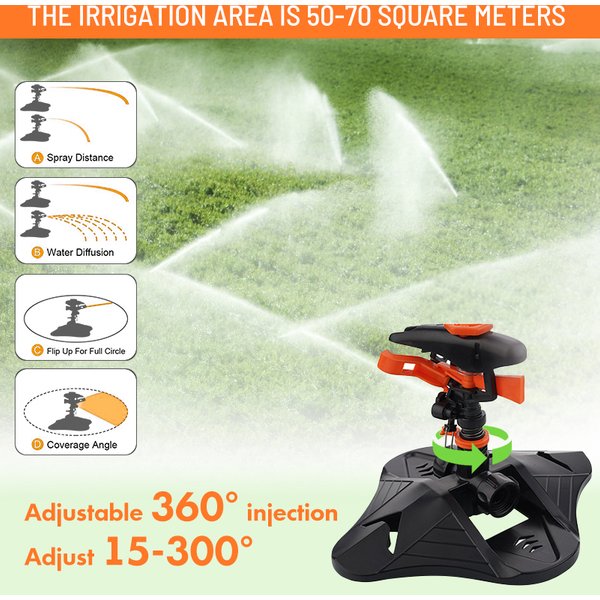 Amélioré 360 ° Arroseurs d'eau d'irrigation de jardin rotatifs automatiques, couverture de grande surface, Angle réglable, Irrigation de pelouse et de cour