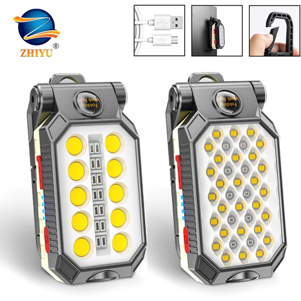 ZHIYU LED COB Arbeitsleuchte, tragbare wiederaufladbare Taschenlampe, magnetisch, wasserdicht, Camping-Laterne, Magnet-Design mit Leistungsanzeige