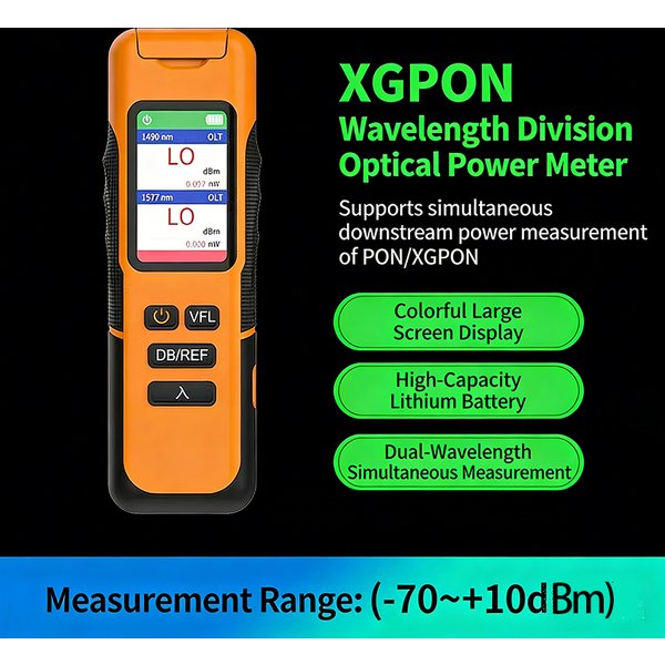 Testeur de puissance optique à division de longueur d'onde XG PON, FC, SC, ST, 1270/1300/1310/1490/1550/1577/1625 nm, écran couleur OPM