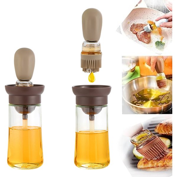 Portable Kitchen Oil Bottle Silicone Brush Control Quantitative With Barbecue Spray Bottle For BBQ Cooking Baking Oil Dispenser
