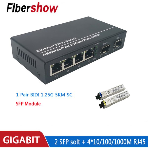 Gigabit Ethernet Switch Fiber Optical Media Converter 4 RJ45 2 SFP 10/100/1000M UTP Fiber Port Board PCBA 2F4E 2SFP4E