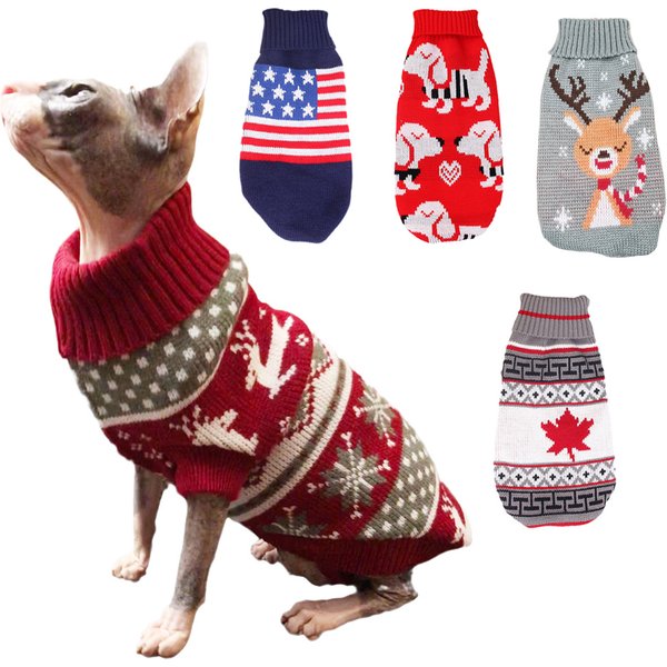 Popular Elk Print Cat Puppy Sweater Autumn Winter Pet Clothes Coat for Small Dogs Cats Cute Warm Sphynx Clothing Kitten Costume